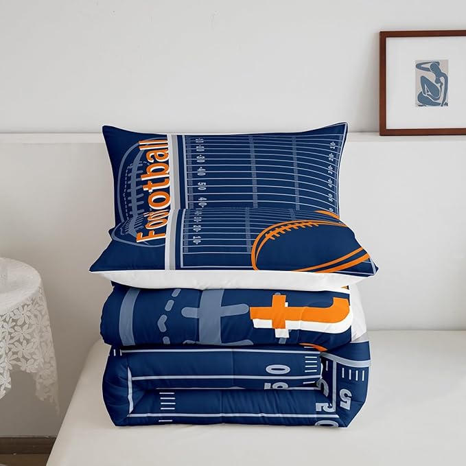 Feelyou Football Bedding Set King Size Rugby Sports Comforter Set for Kids Boys Girls Decor Soccer Ball Game Comforter Microfiber American Football Duvet Set Bedroom Quilt Set