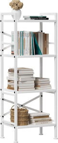 4 Tier Book Shelf, Small Bookshelf Storage Organizer, Tall Narrow Bookcase with Storage Shelves, Wooden Industrial Office Shelves for Bedroom, Living Room, White
