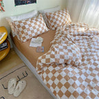 Wellboo Light Brown Plaid Comforter Sets California King Women Men Cream Coffee and White Checkerboard Grid Bedding Comforters Cal King Cotton Boys Girls Modern Light Taupe Checkered Geometric Quilts