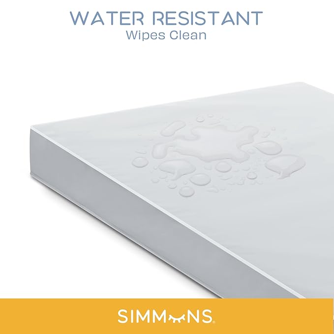 Delta Children Brooks 6-in-1 Convertible Crib, Bianca White + Simmons Kids Quiet Nights Breathable Crib Mattress with Removable/Machine Washable Cover (Bundle)