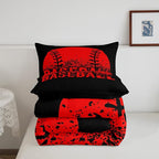 Baseball Comforter Set King Size Kids Red Black Sports Quilt Bedding Set For Boys Girls,Reversible Black Bedding Comforter Sets Soft Lightweight For All Season,1 Comforter And 2 Pillow Cases