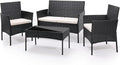MoNiBloom 4 Pieces Patio Furniture Sets, Non Slip Foot Pads Wicker Rattan Sofa Chair with Soft Cushions and Sturdy Coffee Table for Backyard Porch Garden Poolside Balcony, Capacity 250 lbs, Black