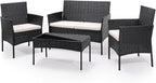MoNiBloom 4 Pieces Patio Furniture Sets, Non Slip Foot Pads Wicker Rattan Sofa Chair with Soft Cushions and Sturdy Coffee Table for Backyard Porch Garden Poolside Balcony, Capacity 250 lbs, Black