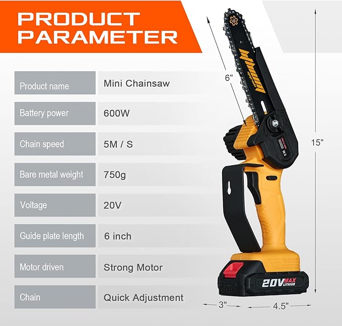 Mini Chainsaw 6-Inch with 2 Battery Powered Mini Electric Chain Saws Cordless Handheld Portable Small Power Only Cut Under 3 inch Fresh Wood