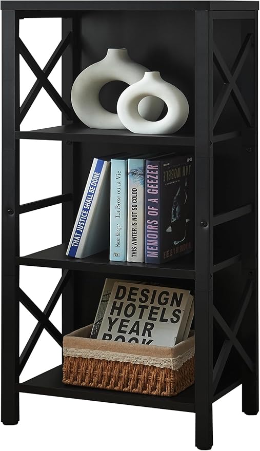 Bookcase, Industrial Small Bookshelf,4-Tier Narrow Bookcase Storage Organizer, Small Book Shelf for Small Spaces, Living Room, Bedroom and Home Office, Black