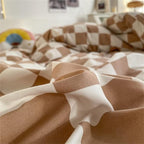 Wellboo Light Brown Plaid Comforter Sets California King Women Men Cream Coffee and White Checkerboard Grid Bedding Comforters Cal King Cotton Boys Girls Modern Light Taupe Checkered Geometric Quilts