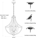 6-Light Large Rustic Farmhouse Dining Room Chandeliers, Adjustable Height Entryway Light Fixture, Hanging Wood Chandelier for Kitchen Island Foyer Stairwell Office