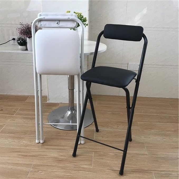 2 PC Collapsible Bar Chairs with Backrest Footrest,Folding Stool Padded Counter Height Bar Stool,Folding Tall Bar Stools for Kitchen Gameroom,Black,24inch