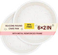 CAKETIME 6 Inch Silicone Round Cake Pan with Metal Reinforced Frame Set of 2, Non-stick & BPA Free, Even Heat Distribution, Stackable & Dishwasher Safe