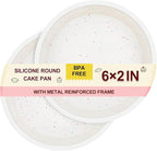 CAKETIME 6 Inch Silicone Round Cake Pan with Metal Reinforced Frame Set of 2, Non-stick & BPA Free, Even Heat Distribution, Stackable & Dishwasher Safe