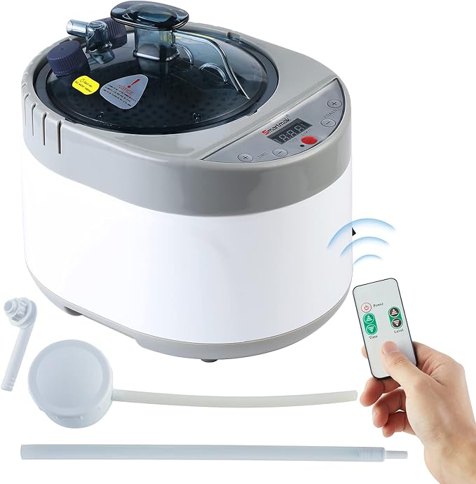 Smartmak Sauna Steamer, Portable 4L Upgrated Steam Pot Generator with Remote Control, Spa Machine with Timer Display Herbal Box for Steam Saunas, 110V US Plug- Grey