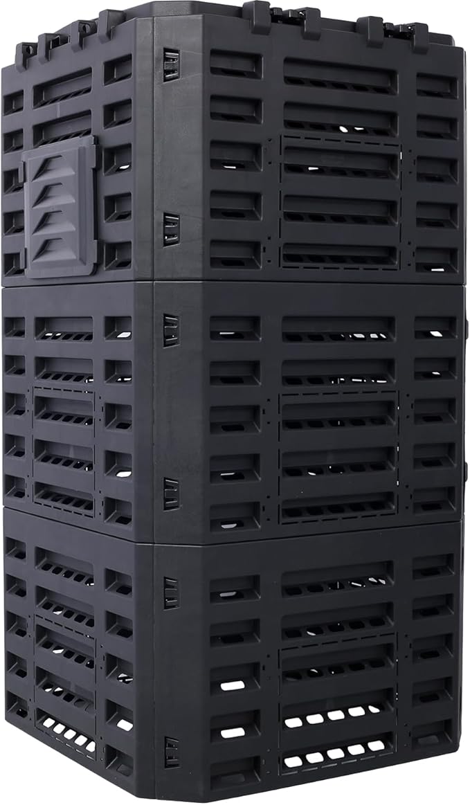 Black Garden Composter Bin - 132 Gallons of Recycled Plastic for Easy Assembly & Aerating Composting – Create Fertile Soil with Lightweight Outdoor Compost Box