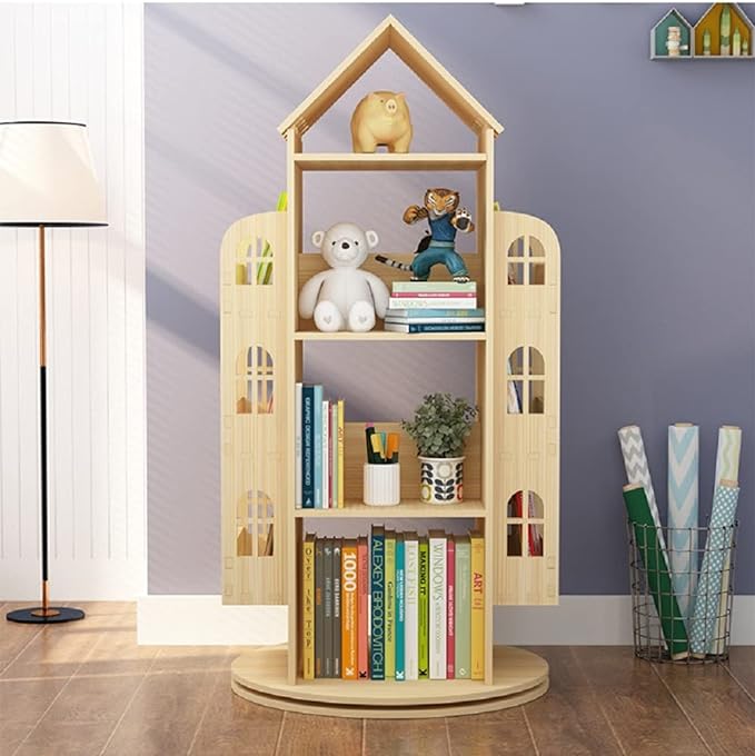 Heehee Rotating Bookshelf 360 Display Floor Standing Bookcase Storage Rack for Kids Children's bookshelf, Book Display Stand, Wood Book Shelf Organizer for Kids, Storage Book Display Case Bookrack