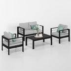 Solaste Outdoor Aluminum Furniture Set - 4 Pieces Patio Sectional Chat Sofa Conversation Set with Table,Black Frame and Grey Cushion