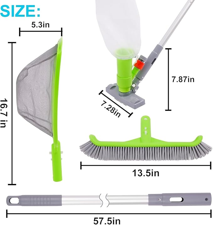 Sepetrel Deluxe Swimming Pool Cleaning Kit with Spa Jet Vacuum Cleaner,Brush, Semi-deep Skimmer Net & Adjustable 57.5-inch Pole,Ideal for Cleaning Above Ground,Inflatable Pools