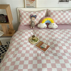 Wellboo Pink White Plaid Comforter Sets Queen Women Men Bean Pink and White Checkerboard Grid Bedding Comforters Cotton Boys Girls Modern Dusty Pink Checkered Geometric Quilts Luxury Abstract Bed