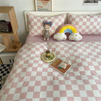 Wellboo Pink White Plaid Comforter Sets California King Women Men Bean Pink and White Checkerboard Grid Bedding Comforters Cal King Cotton Boys Girls Modern Dusty Pink Checkered Geometric Quilts