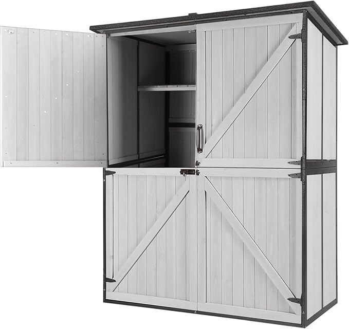 GUTINNEEN Outdoor Storage Shed with Metal Frame,Wooden Tool Cabinet with Adjustable Shelfs, House Garden Shed for Backyard Garden Patio Lawn
