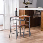 VINGLI 3 Piece Dining Set, Small Kitchen Table Set for 2, Breakfast Table Set, Kitchen Wooden Table with 2 Chairs for Small Space/Dining Room/Apartment, Metal Frame, Wine Rack, Russet