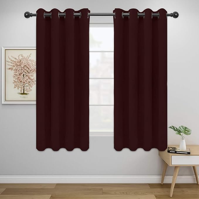 Easy-Going Blackout Curtains for Bedroom, Solid Thermal Insulated Grommet and Noise Reduction Window Drapes, Room Darkening Curtains for Living Room, 2 Panels (52x63 in,Wine)