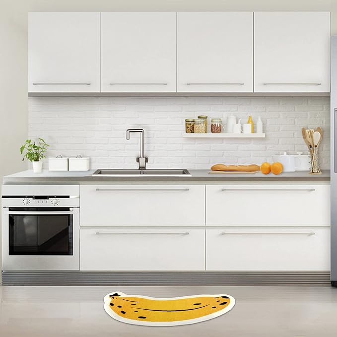 Banana Bath Rugs for Bathroom Non Slip Super Absorbent Bath Mat for Floor Bathmats Washable Yellow Cartoon Bathrugs Carpet Soft Shower Tub Rugs Thick Kitchen Doormat Home Decor 17.7x39.4inch/45x100cm