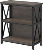 FATORRI Rustic Short 2 Shelf Bookshelf, Industrial Low Wood Bookcase, Farmhouse Small Book Case for Small Space (Walnut Brown)