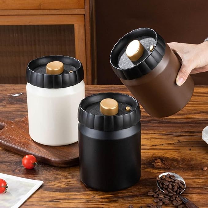 304 Stainless Steel Coffee Bean Canister, Airtight Coffee and Tea Storage Container, Light Blocking Moisture Food Storage Jar for Beans Tea Spices(Black)