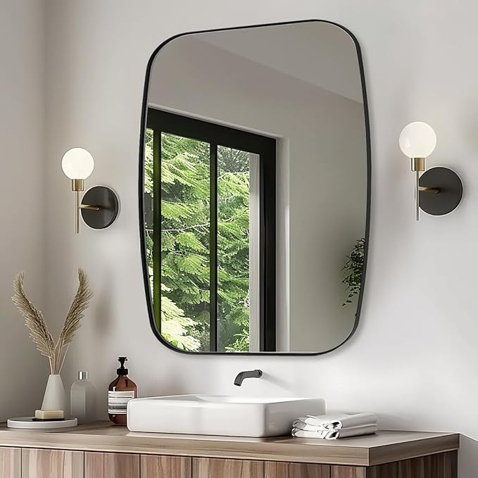 ANDY STAR 30x36” Black Bathroom Mirror, Oblong Vanity Mirror with Stainless Steel Metal Frame, Matte Black Oval Mirror for Over Sink, Modern Anti Rust Wall Mounted
