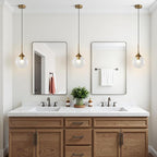 KCO Lighting Brass Gold Small 7.1” Clear Bubble Glass Globe Pendant Light | E26 Base, Sloped Ceiling, Mid Century Modern Adjustable Hanging Ceiling Lamp for Kitchen Island Sink Dining Table Bedroom Bar