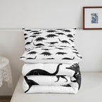 Erosebridal Dinosaur Comforter Set Dino Silhouettes Bedding Set Queen Size, Wildlife Animals Black White Duvet Sets for Kids Boys Teens Adult Bedroom Decor Dinosaurs Comforter with 2 Pillow Cases