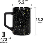 Elemental Insulated Coffee Mug - Triple-Wall Stainless Steel Summit Travel Cup for Hot and Cold Drinks - Thermal Coffee Mug with Lid and Handle for Camping, Office & Travel 16oz - Black Speckle