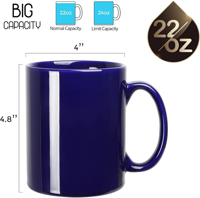 Large Coffee Mugs, 22 OZ(650ml) Extra Coffee Mug Set of 2, Smooth Ceramic Boss Cups, Big Capacity and Large Handle, for Dad Men, Blue