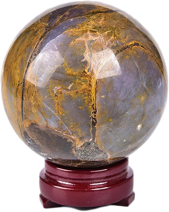 JIC Gem Large Blues and Golden Browns Crystal Sphere with Stand Pietersite Crystal Ball Sphere Gemstone Decorative Ball for Home Decor Altar Reiki Feng Shui Crystal Gift 80-90mm