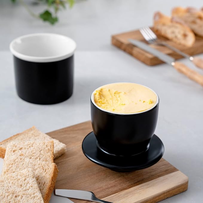 Sweese French Butter Dish with Lid - Butter Crock for Counter with Water Line for Spreadable Butter - No More Hard Butter - Matte Finish Black