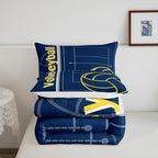 Feelyou Volleyball Bedding Set King Size Sports Game Comforter Set for Kids Boys Girls Decor Volleyball Player Comforter Microfiber Blue Yellow Duvet Set Bedroom Quilt Set