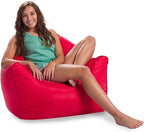 Posh Creations Structured Comfy Bean Bag Chair for Gaming, Reading, and Watching TV, Malibu Lounge, Soft Nylon-Red