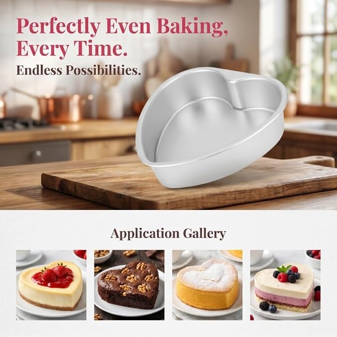 Heart Shape Cake Pan, Anodized Aluminum Alloy 8 in Tall Loose Base Silver Chiffon Mousse Sponge Dessert Baking Mould for Wedding Birthday Anniversary
