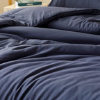 ROSGONIA Comforter Full Size for Boys Teen Girls Navy Blue, 3pcs (1 Blue Comforter & 2 Pillowcases), Lightweight Dorm Bedding Soft All Season Bed Set