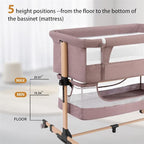 Baby Crib,3 in 1 Baby Bassinet Bedside Crib Adjustable Portable Bed for Infant,Baby Newborn Must Have Bed,Khaki