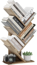 Tree Bookshelf, 5 -Tier Book Storage Organizer Shelves Floor Standing Bookcase, Wood Storage Rack for Office Home School Shelf Display for Cd/Magazine (French Oak Grey)