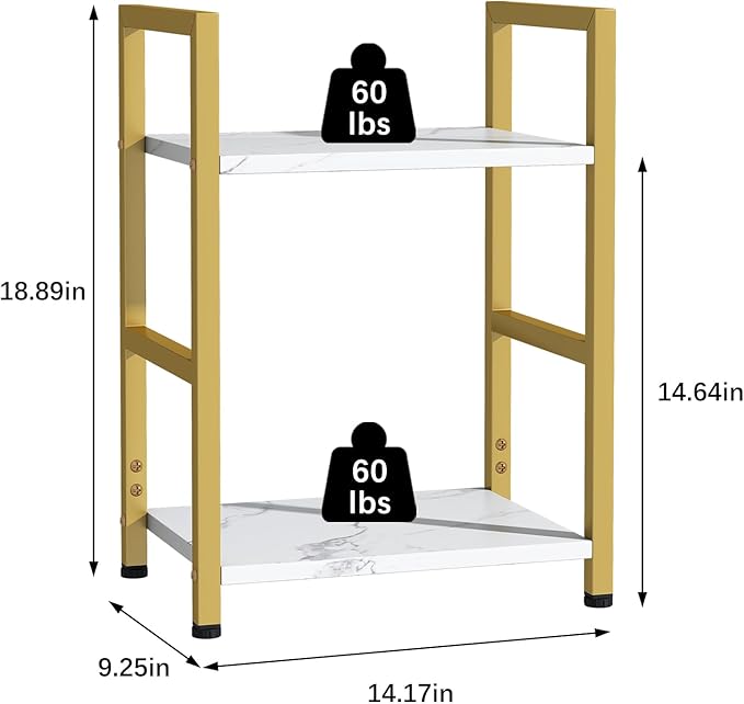 Small Bookshelf for Small Space, 2 Tier Bookcase Narrow Book Case Storage Organizer Book Shelf for Living Room, Bedroom and Office, Easy Assembly(2 Tier,Gold)
