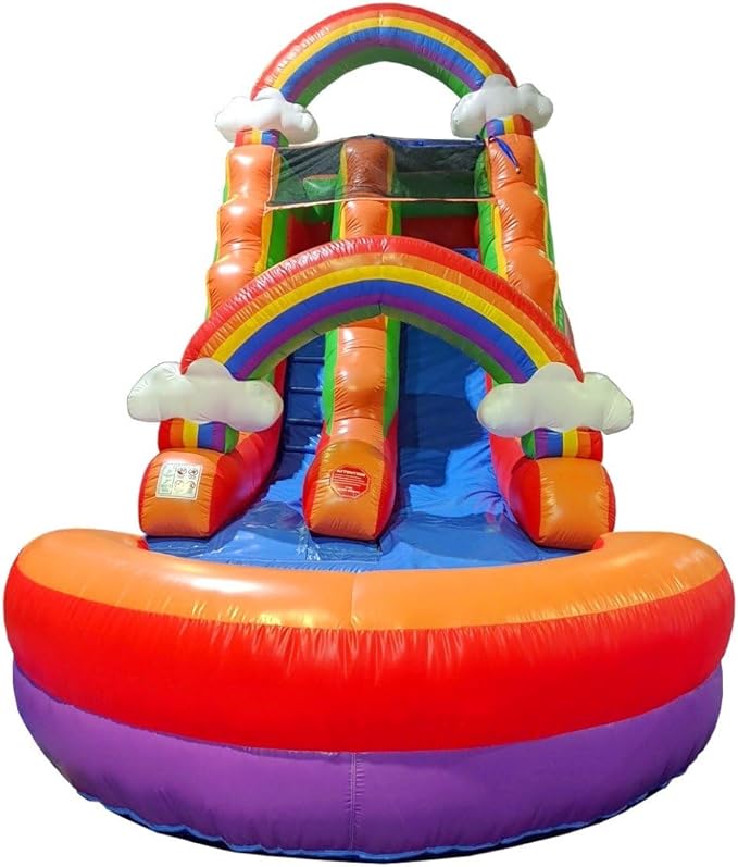 Inflatable Water Slides for Kids - Backyard Inflatable Water Slides with Splash Pool - Rainbow Cloud Slide Complete with Blower, and Stakes - 25.5' x 9' - 15' Tall Slide