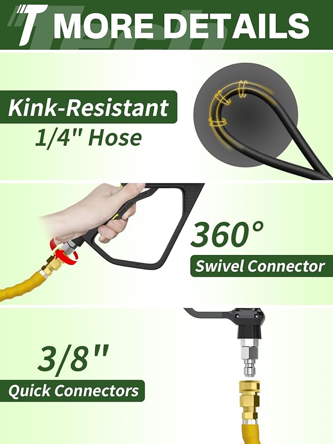 4200PSI Pressure Washer Hose 150FT with 3/8" Swivel Quick Connect for Cold/Hot Water, Kink Resistant Steel Wire Braided, Wear Resistant Power Washer Hose with 2 M22 14mm Adapter Set