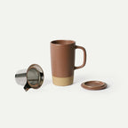 MORA Ceramics Large Tea Mug with Loose Leaf Infuser and Ceramic Lid, 18 oz, Portable, Microwave, Dishwasher Safe, Tall Coffee Cup - Rustic Matte Ceramic Glaze, Modern Herbal Tea Strainer, Terracotta