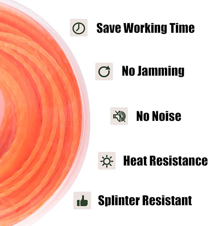 WOTIAN Weed Eater String 0.095 Inches Square Twisted Trimmer Line .095" 328ft Square Twist Weed Wacker String of Premium Nylon Compatible with Stihl Echo Grass Cordless Electric Trimmer,Orange