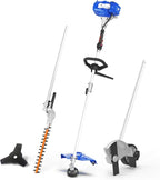 WILD BADGER POWER 26cc Weed Wacker Gas Powered, 4 in 1 String Trimmer, Wheeled Edger, Hedge Trimmer and Brush Cutter Blade, Multi Yard Care Tools, Rubber Handle & Shoulder Strap Included