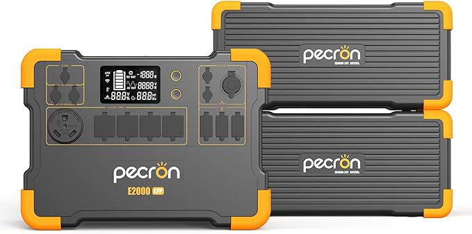 pecron Portable Power Station E2000LFP Expandable 8604Wh with 2xEB3000-24V External Battery LiFePO4 2000W AC Outlets Fast Charging Solar Generator for Home Backup and Outdoor Camping