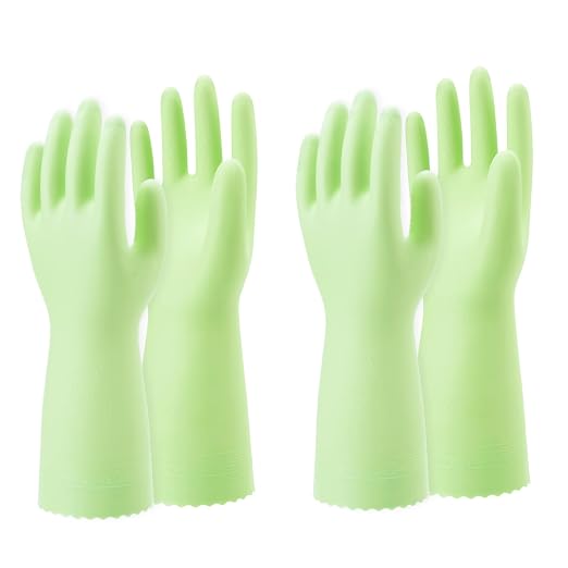 SHOWA 111 Skin-Friendly Dishwashing Gloves, Latex-Free PVC, Reusable Housekeeping Gloves with Cotton Liner, Non-Slip Grip for Kitchen & Gardening, Made in Japan, Large, 2-Pairs