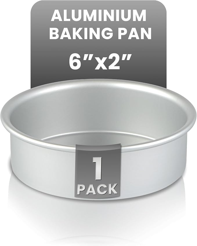 Restaurantware Aluminum Straight-Sided Cake Pan - Pack of 1 - Met Lux 6 x 2 Inches Round Baking Tin, Greaseproof, Even-Heating, Freezable - Anodized Aluminum Round Cake Pan Ideal For Baking