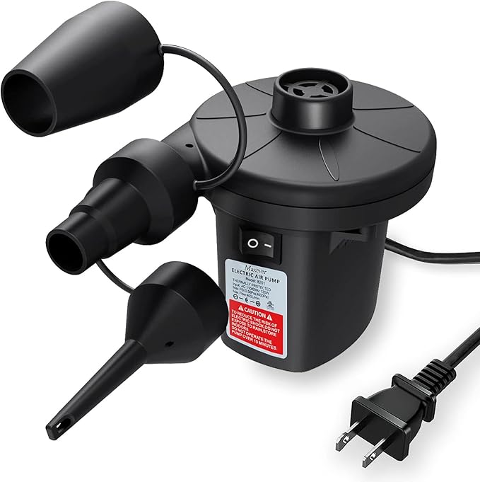 Quick-Fill Electric Air Pump with 3 Nozzles, AC 110V-120V Portable Inflator Deflator for Inflatables Pool Float Toys Air Mattress Bed Couch Swim Ring Tube Raft